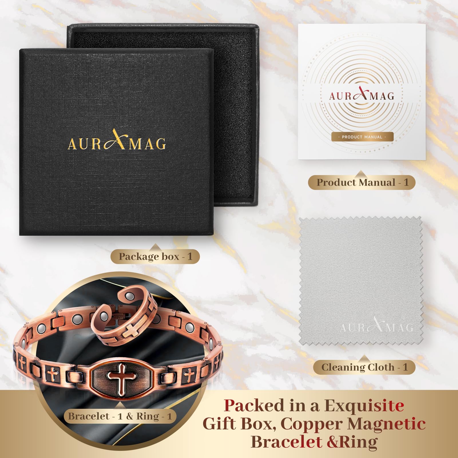 Auramag caja regalo abierta con conjunto listo para regalar