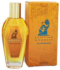 Auric Blends frasco frontal de Egyptian Goddess mostrando diseño y tamaño, sensación lujosa
