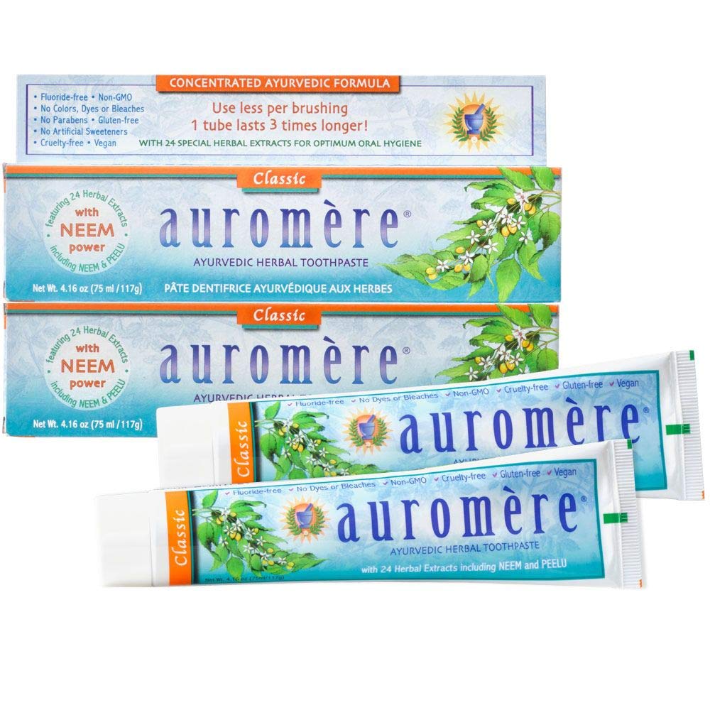 Auromere empaque frontal mostrando el nombre y beneficios naturales