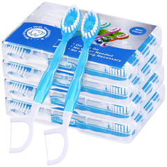 Aussumy empaque frontal mostrando las 4 cajas y 36 cepillos para viaje