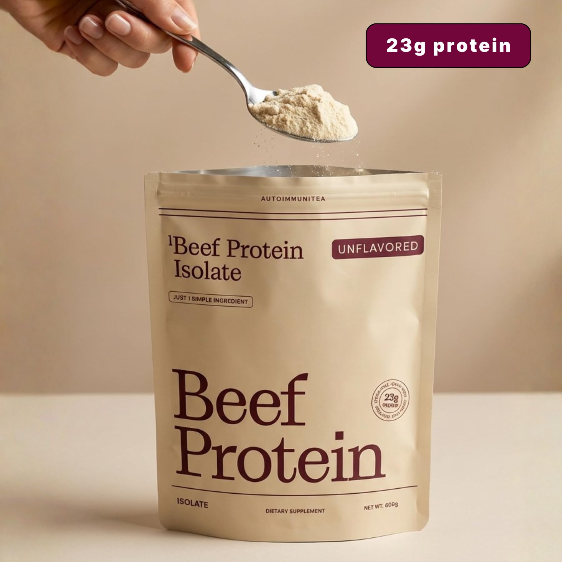 Autoimmuni-Tea etiqueta nutricional que enfatiza 23 g por porción