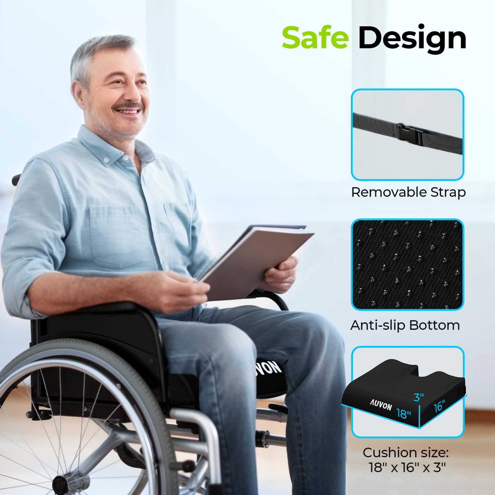 AUVON cojín junto a una silla para comparar tamaño y ajuste