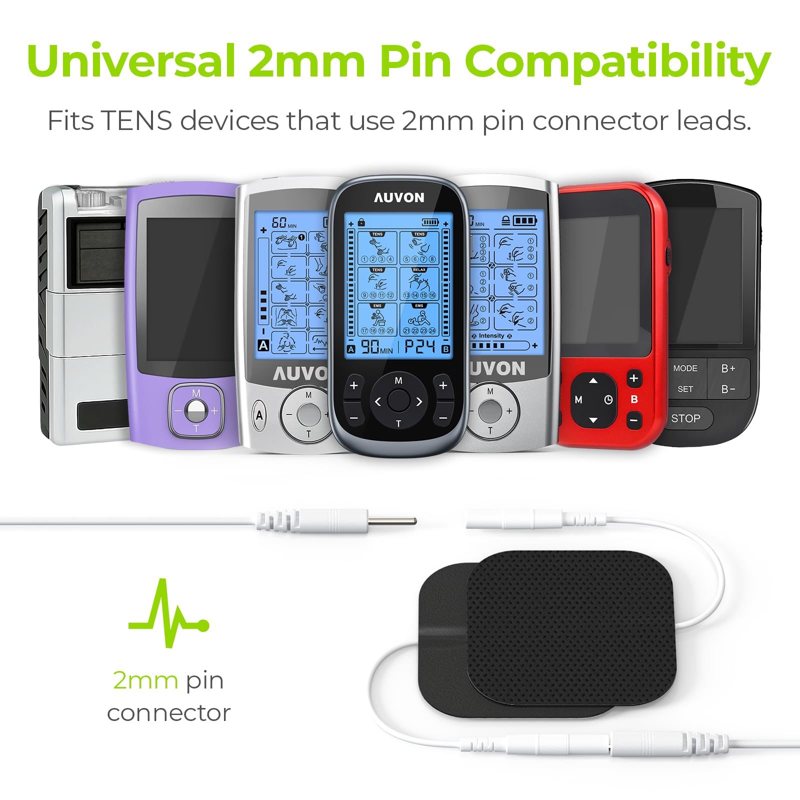 AUVON conector de cable 2mm junto a electrodo, asegura compatibilidad universal