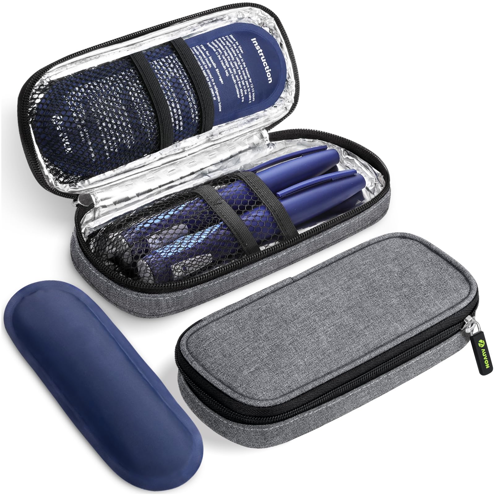 AUVON estuche refrigerante frontal mostrando cierre y tamaño compacto para transporte seguro