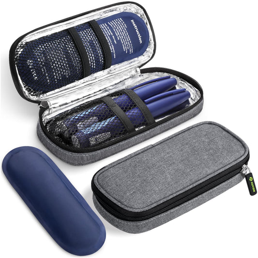 AUVON estuche refrigerante frontal mostrando cierre y tamaño compacto para transporte seguro