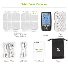 AUVON etiqueta y accesorios incluidos: electrodos, cables y manual