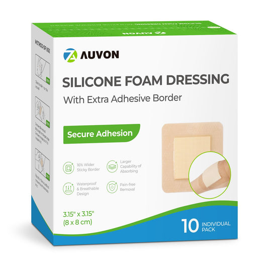 AUVON empaque frontal mostrando pack de 10, protección lista para uso