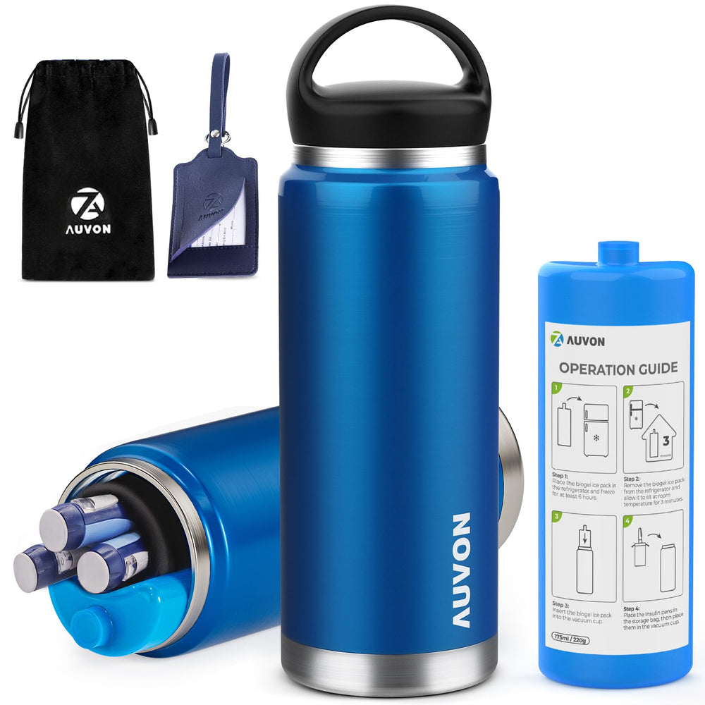 AUVON vista frontal del estuche refrigerante con cierre seguro y asa cómoda