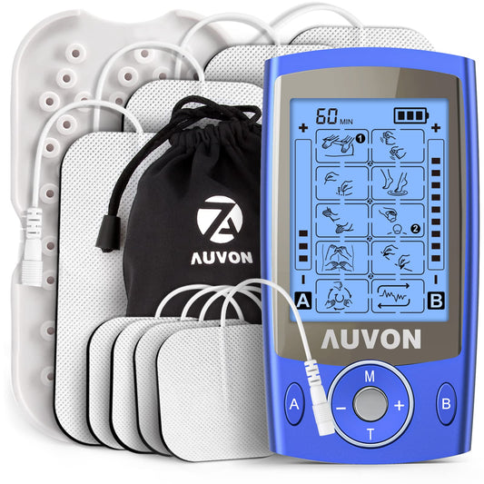 AUVON frontal del dispositivo mostrando diseño compacto y fácil manejo para alivio rápido