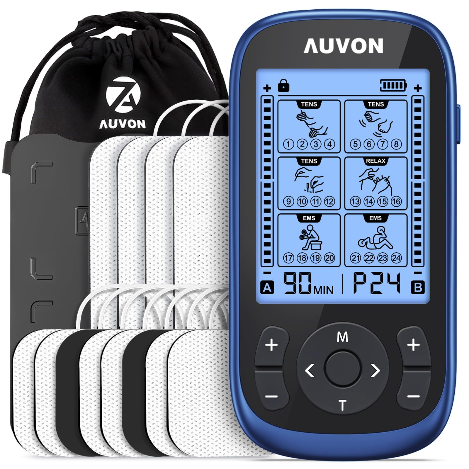AUVON frontal del dispositivo mostrando pantalla y controles, fácil manejo