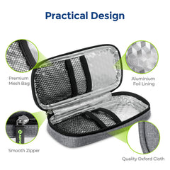 AUVON interior organizado con 2–3 plumas, agujas y toallitas para acceso inmediato