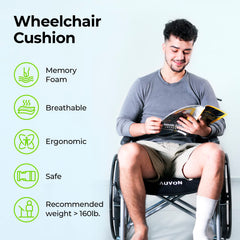 AUVON cojín instalado en silla de ruedas ofreciendo soporte ergonómico