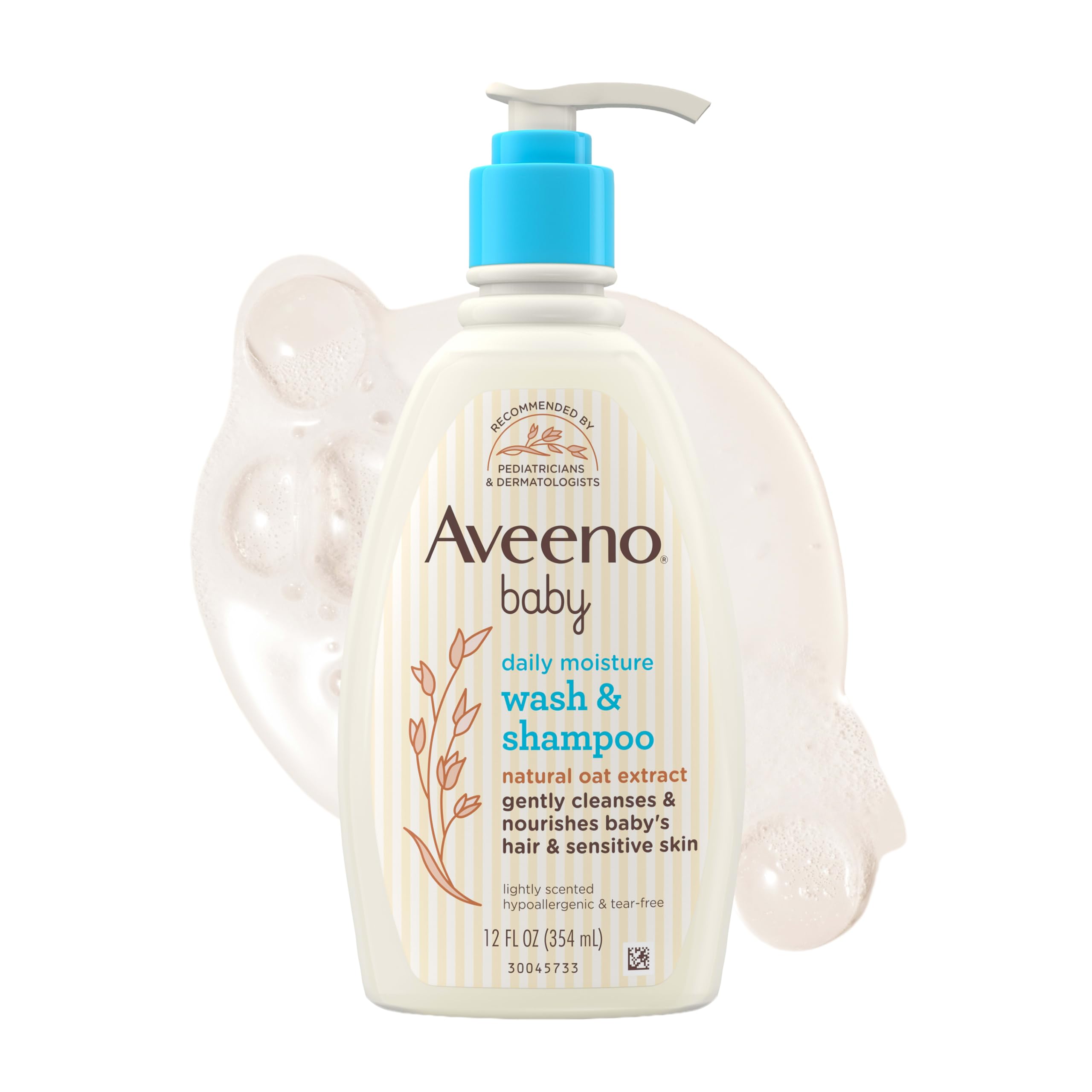 Aveeno Baby frontal del envase mostrando tamaño y tranquilidad