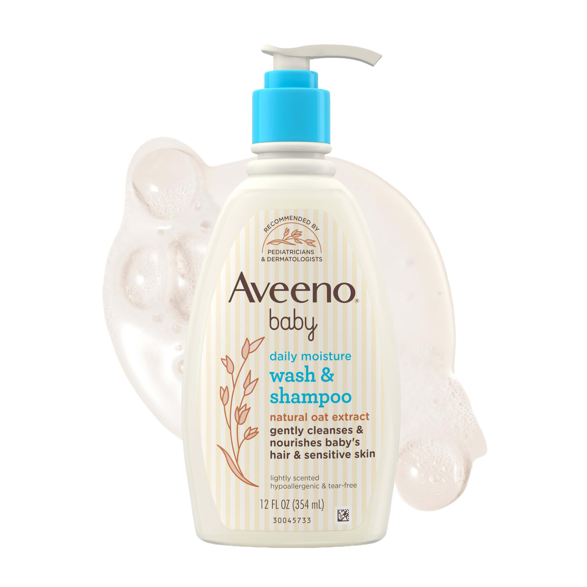Aveeno Baby frontal del envase mostrando tamaño y tranquilidad