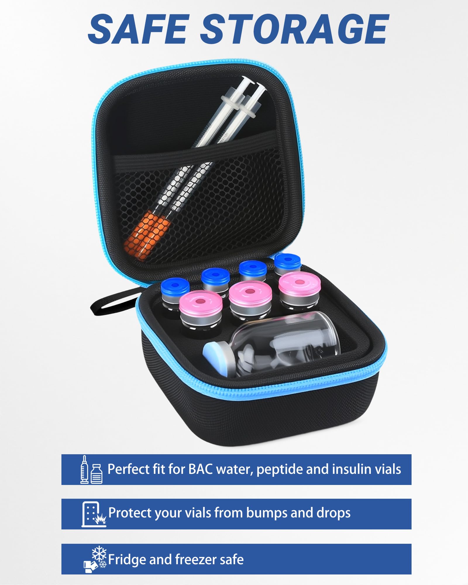 Avomosk estuche junto a objetos para mostrar tamaño y capacidad