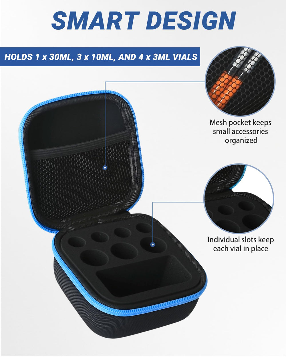 Avomosk interior con ranuras acolchadas que protegen viales