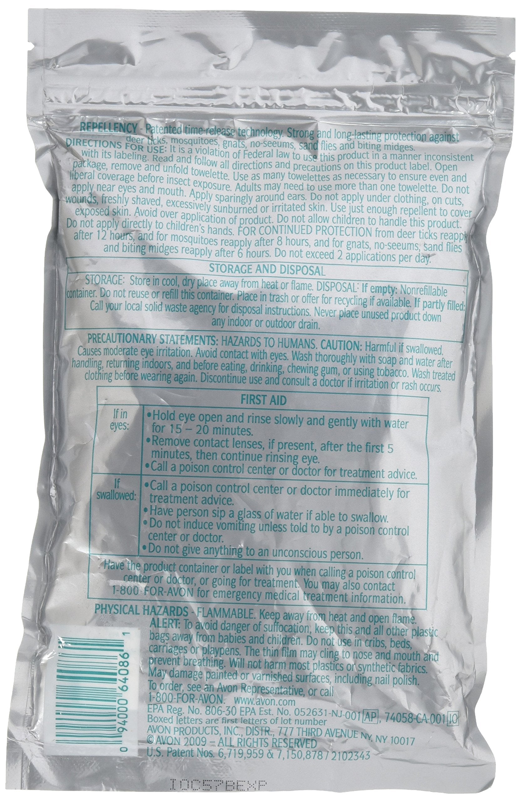 AVON toallita extendida mostrando textura y textura suave para piel