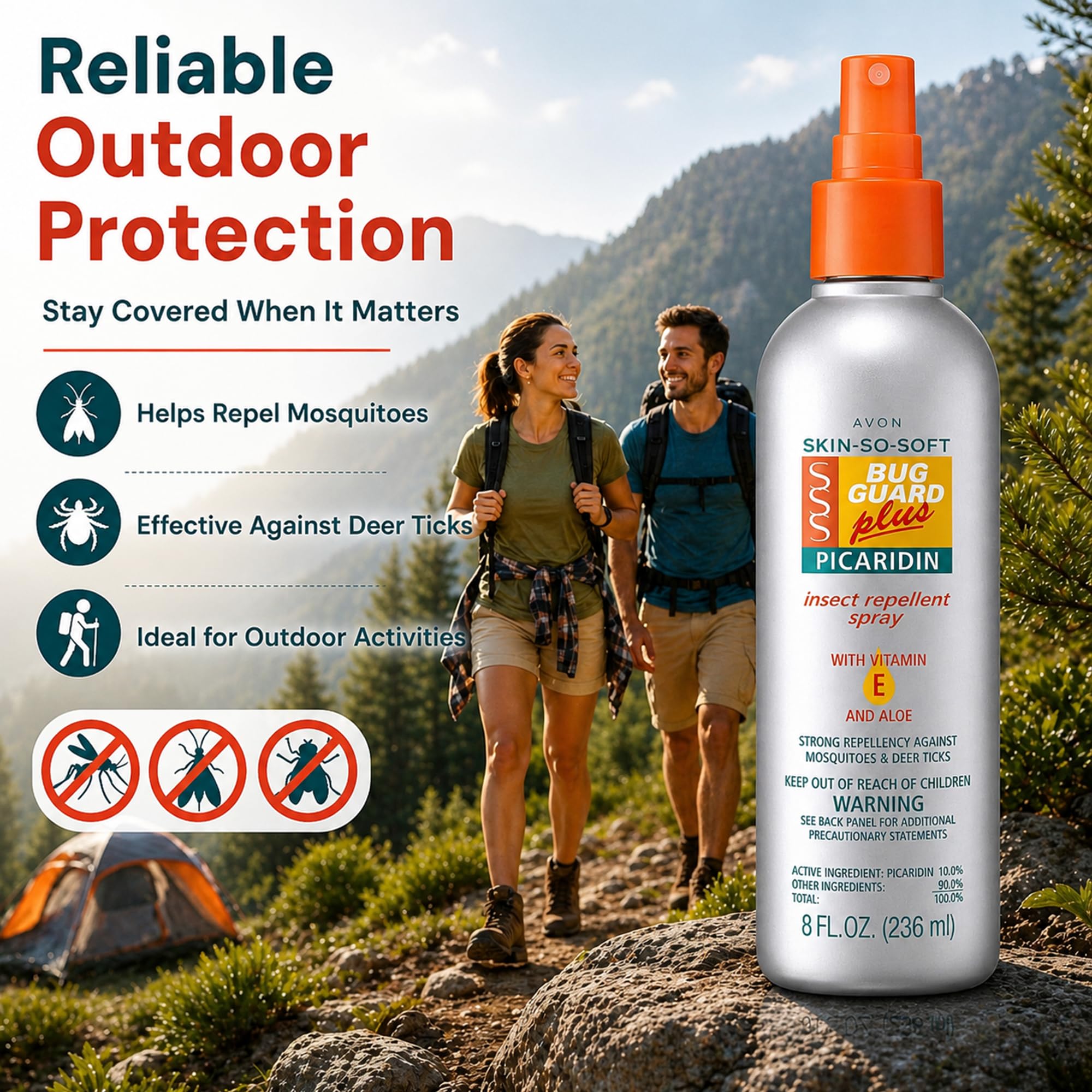 AVON spray en uso durante camping brinda tranquilidad