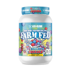 Axe & Sledge envase frontal Farm Fed Smash Berries mostrando etiqueta clara y beneficios