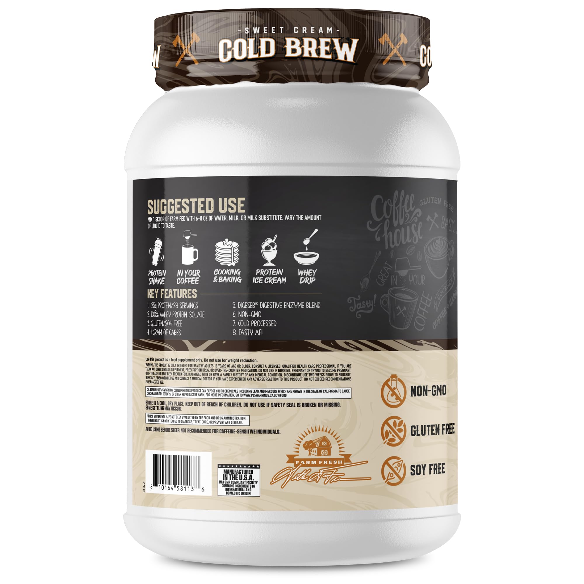 Axe & Sledge cuchara dosificadora con polvo sobre taza mostrando la porción precisa