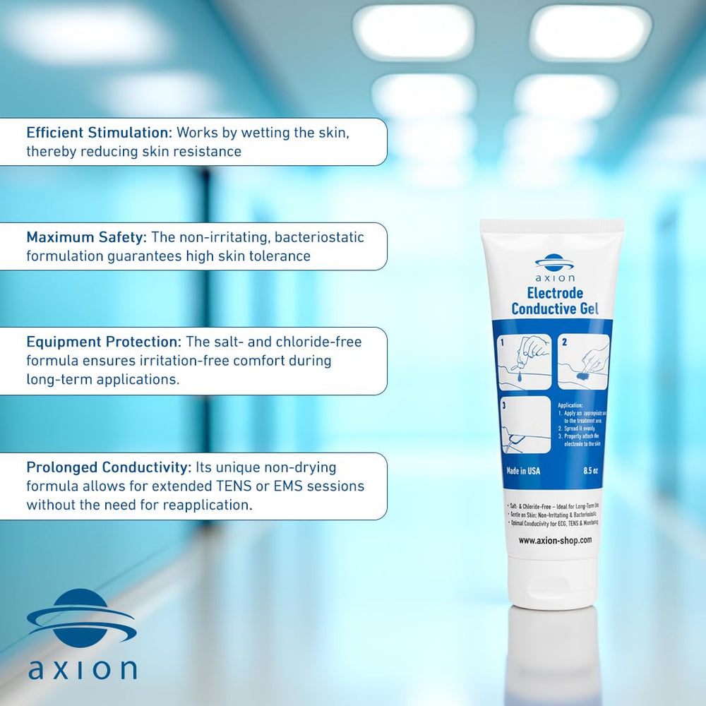axion gel aplicado en electrodo TENS demostrando mejor contacto y rendimiento