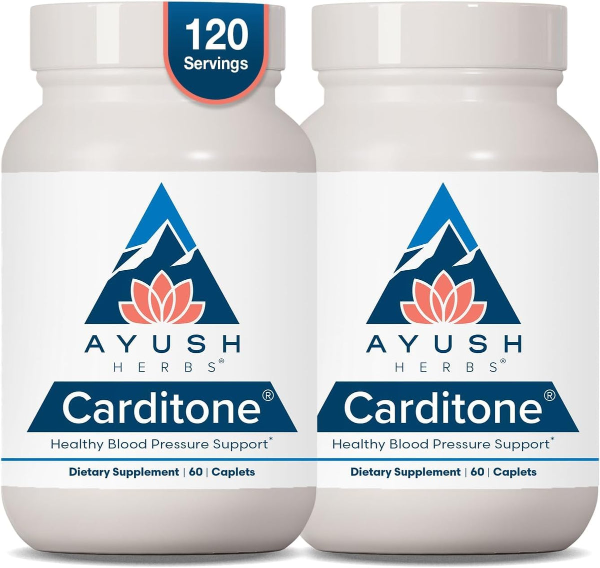 Ayush Herbs Carditone vista frontal con etiqueta clara y dosis