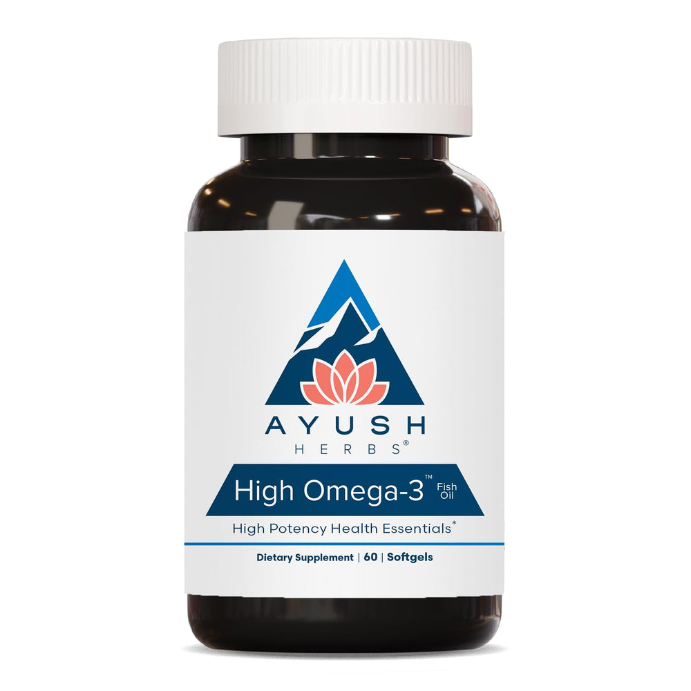 Ayush Herbs frasco frontal mostrando etiqueta y beneficios visibles