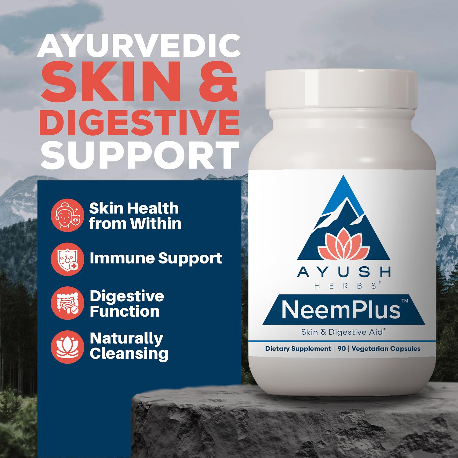 Ayush Herbs cápsulas en mano para dosificar apoyo digestivo