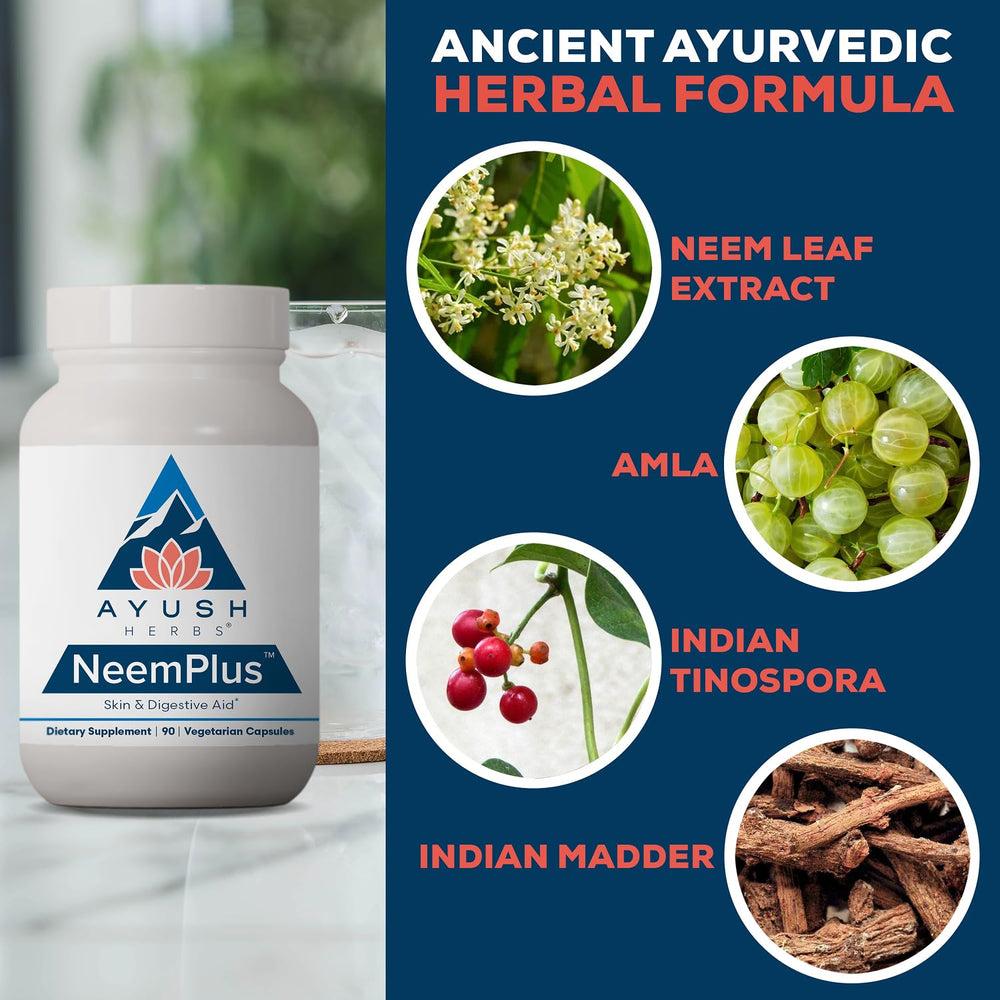 Ayush Herbs en uso con vaso de agua, toma diaria sencilla