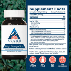 Ayush Herbs aceite de pescado gotas mostrando pureza y brillo