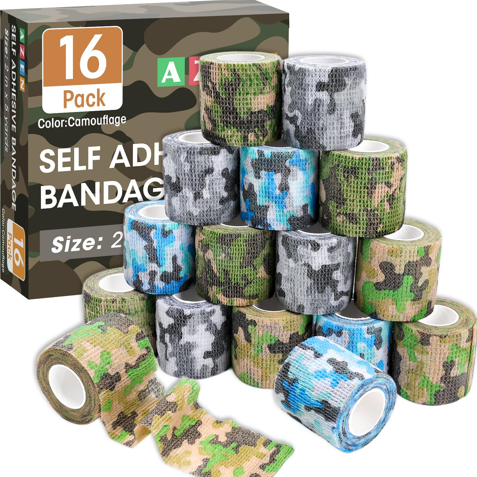 AZEN empaque frontal camuflaje con 16 rollos, ideal para almacenamiento prolongado
