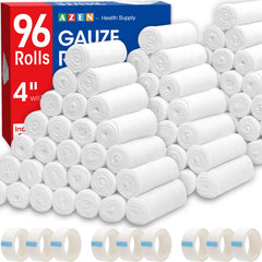 AZEN empaque frontal con 96 rollos de gasa, cantidad ideal para reabastecer botiquín