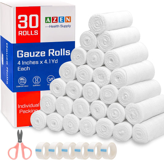 AZEN paquete frontal de 30 rollos de gasa, conservación higiénica y suministro prolongado