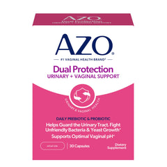 AZO envase frontal Dual Protection mostrando presentación y beneficios