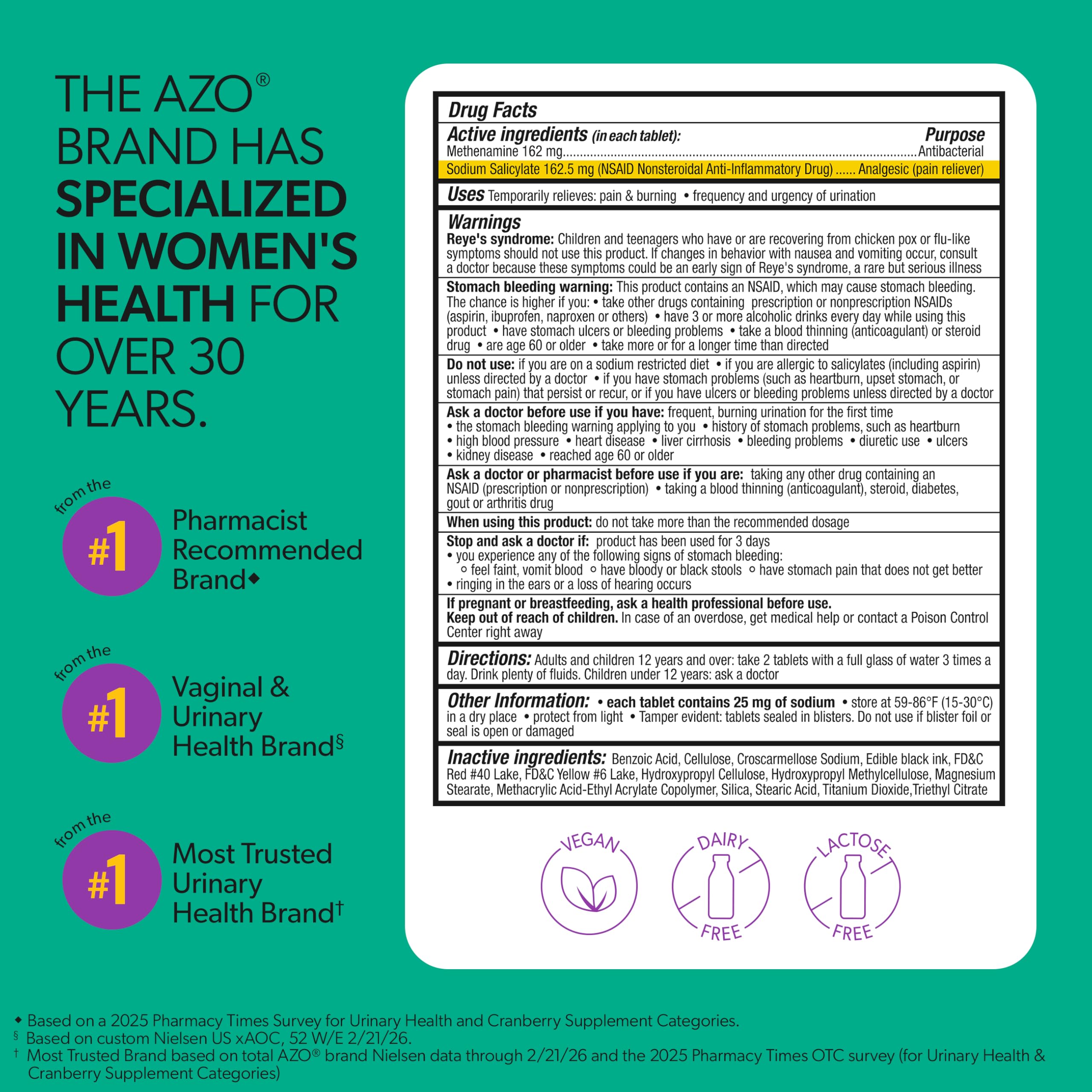 AZO etiqueta con instrucciones y componentes claramente legibles