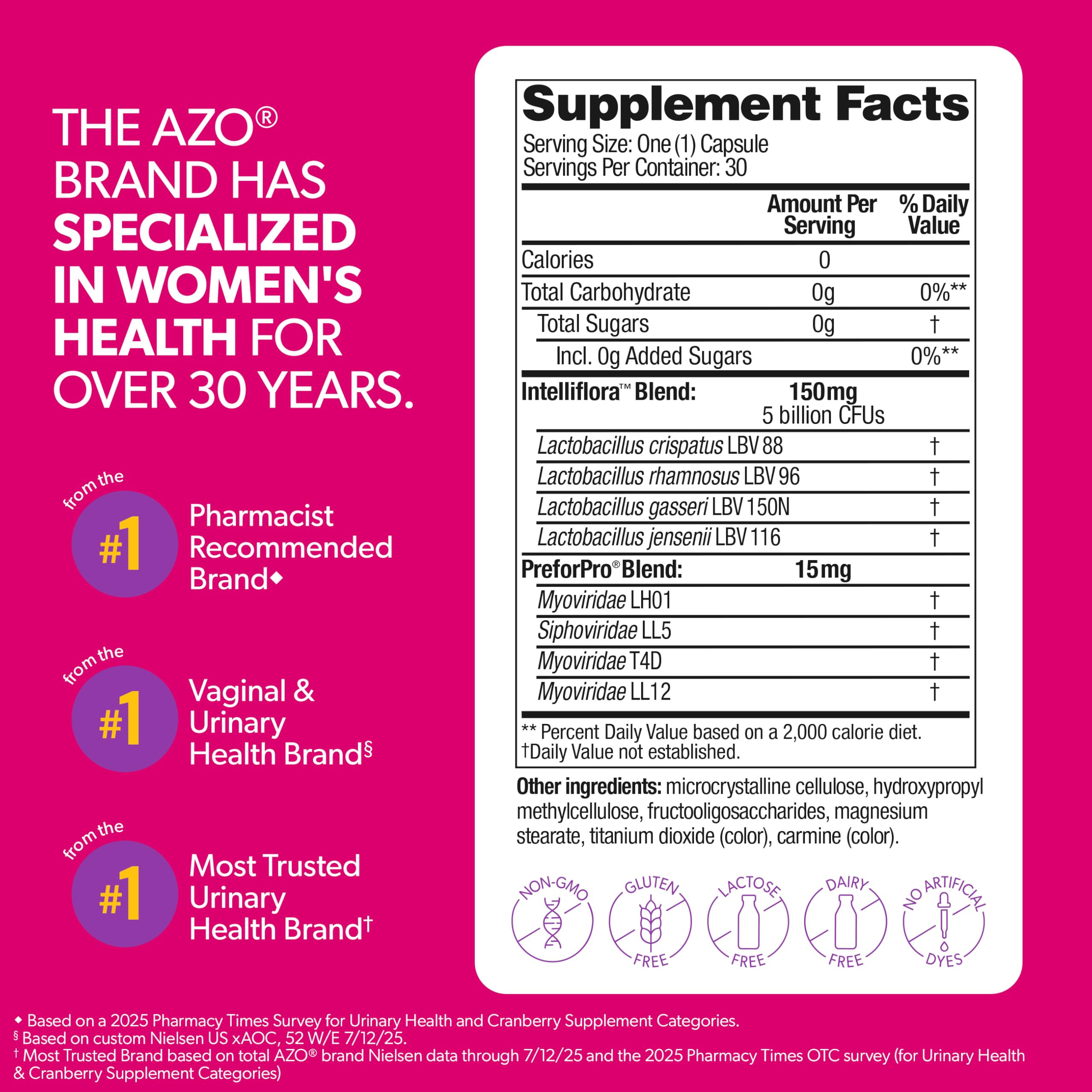 AZO etiqueta con Intelliflora y PreforPro destacando ingredientes clave