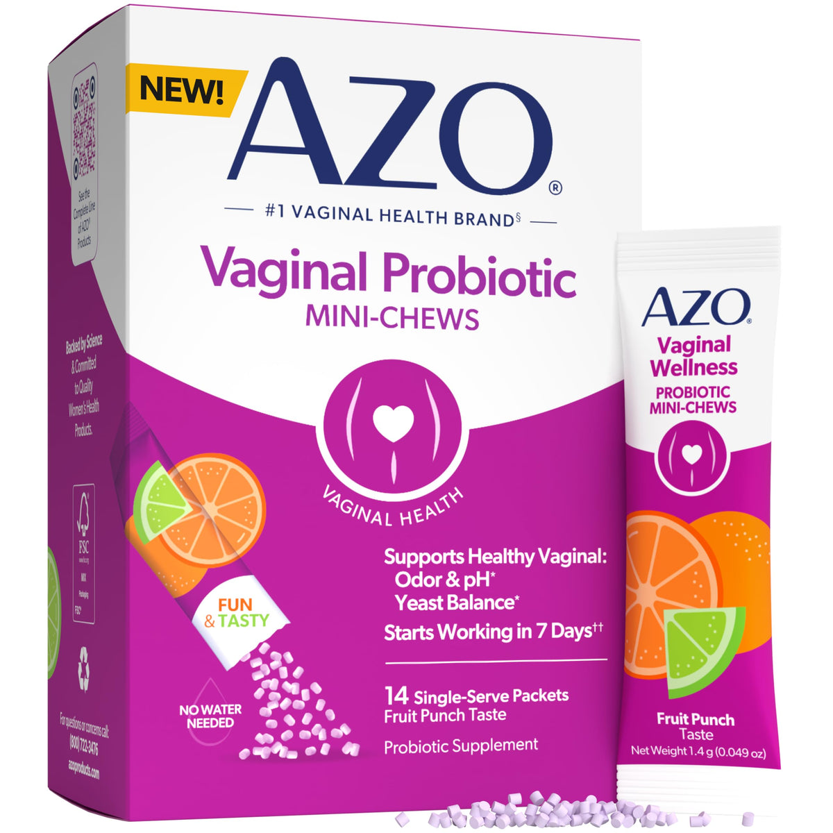 AZO empaque frontal mostrando caja y beneficios visibles