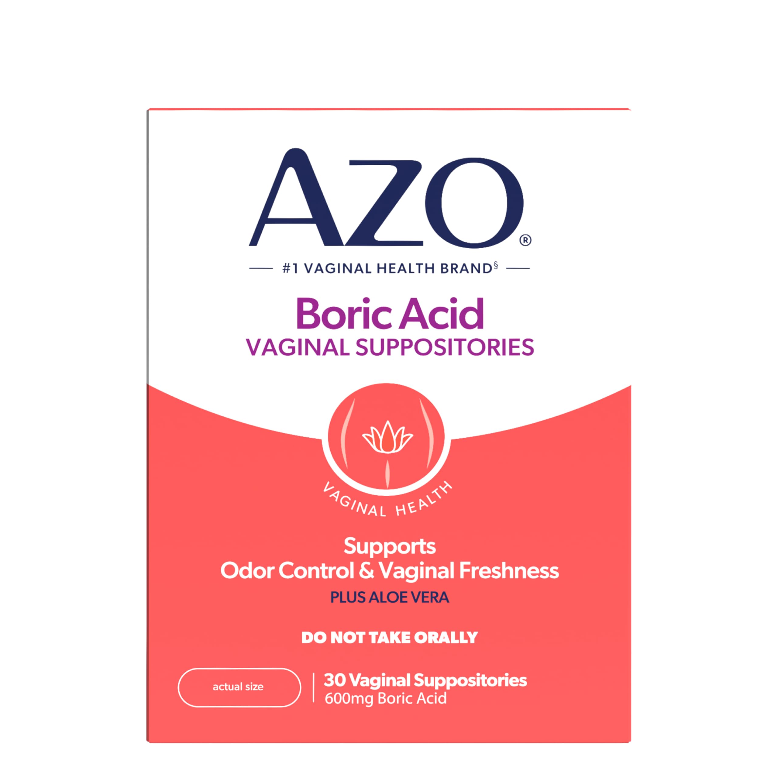 AZO empaque frontal del producto mostrando 30 supositorios y marca, confianza inmediata