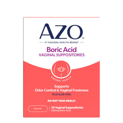 AZO empaque frontal del producto mostrando 30 supositorios y marca, confianza inmediata