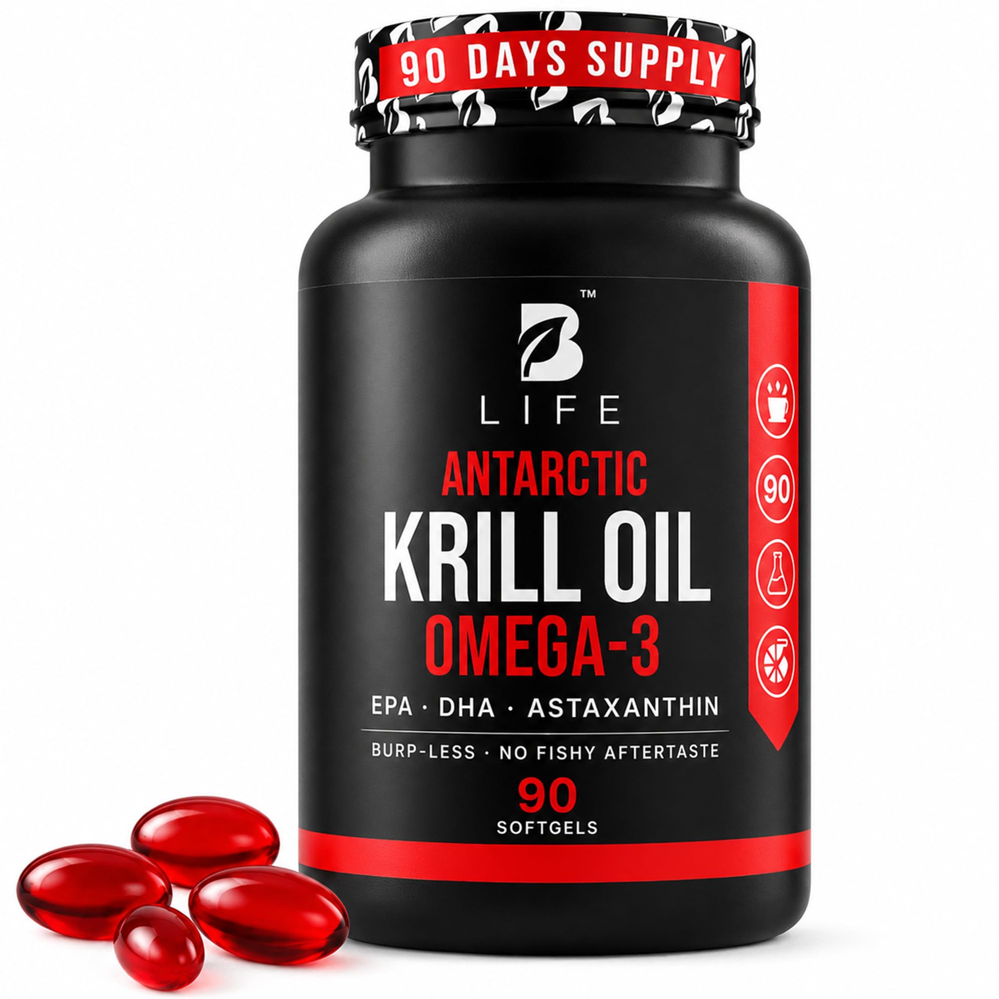 B Life Company frontal del empaque mostrando 90 softgels y beneficios