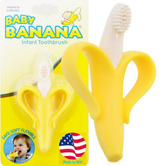 Baby Banana frontal del empaque mostrando el cepillo y motivo divertido