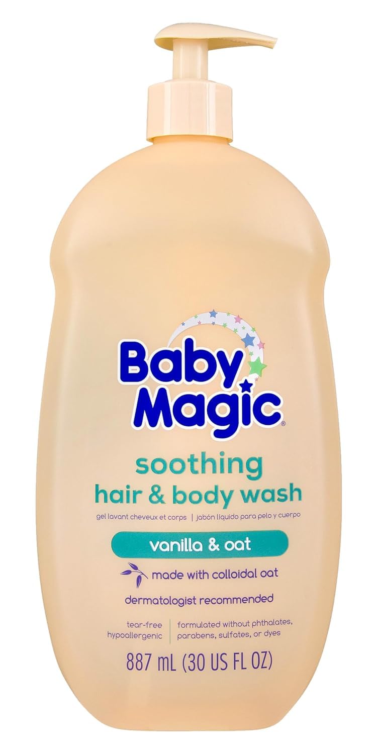 Baby Magic envase frontal avena y vainilla mostrando tamaño y texto