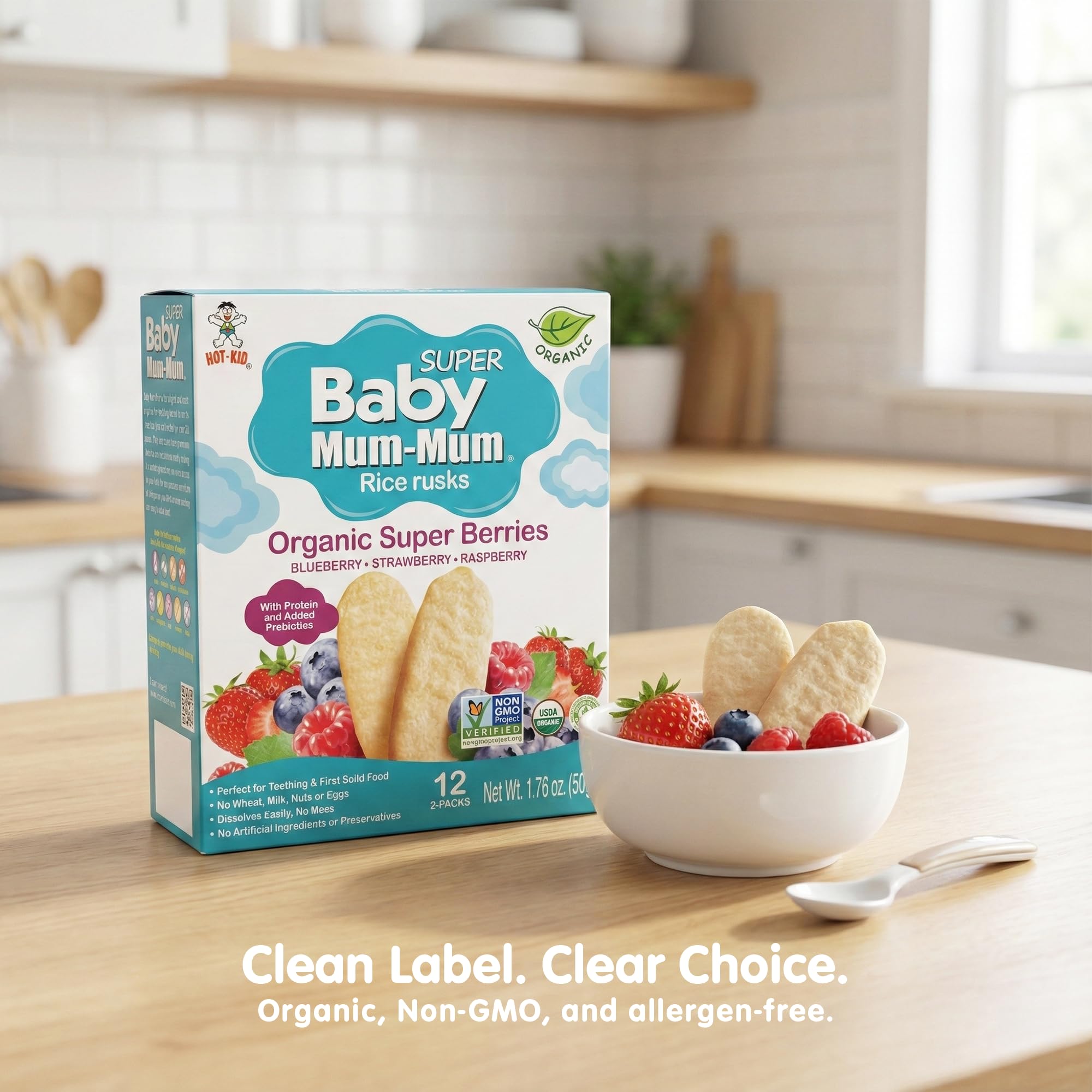 Display de sabores Baby Mum-Mum mostrando tres opciones suaves