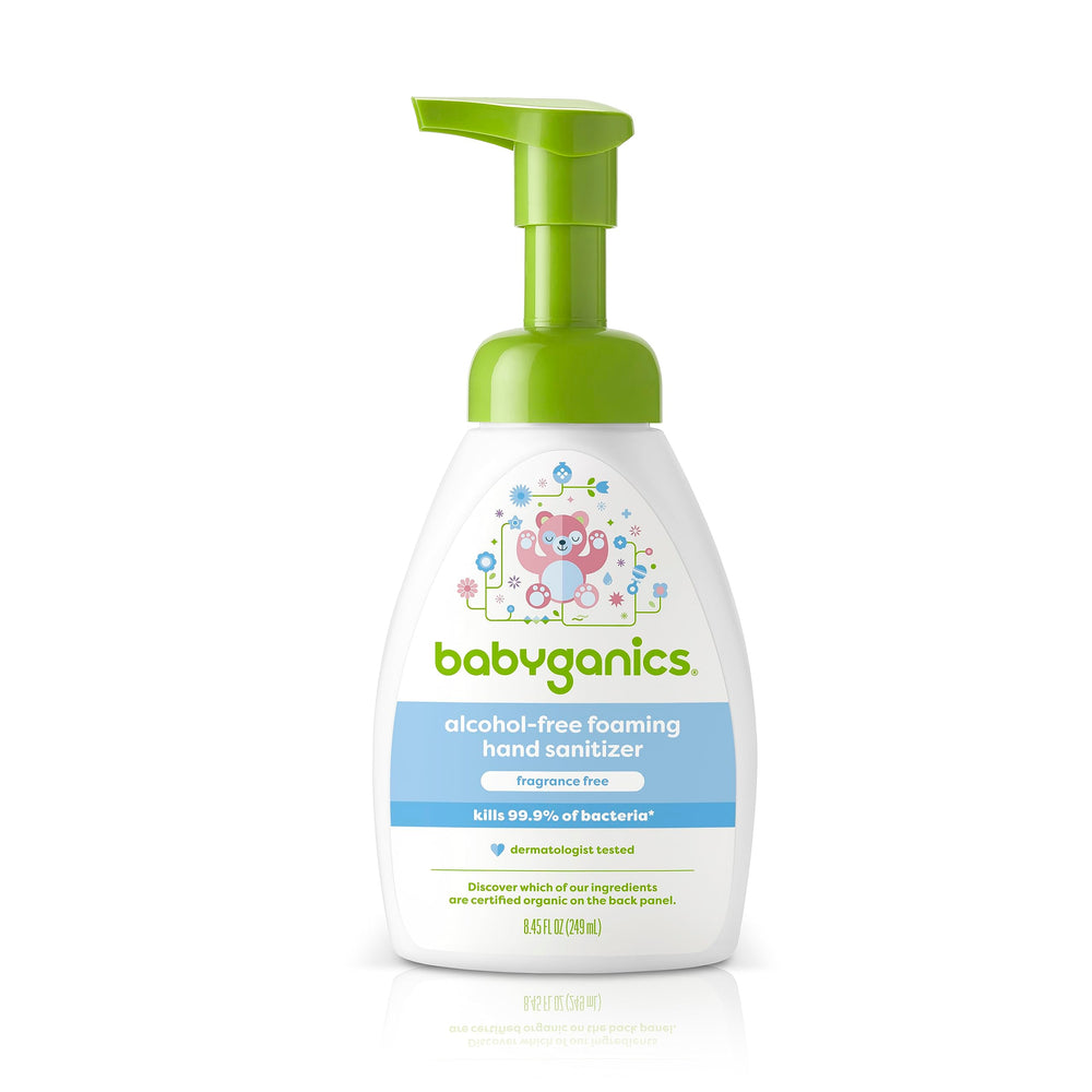 BabyGanics dispensador frente muestra aplicación rápida y protección suave