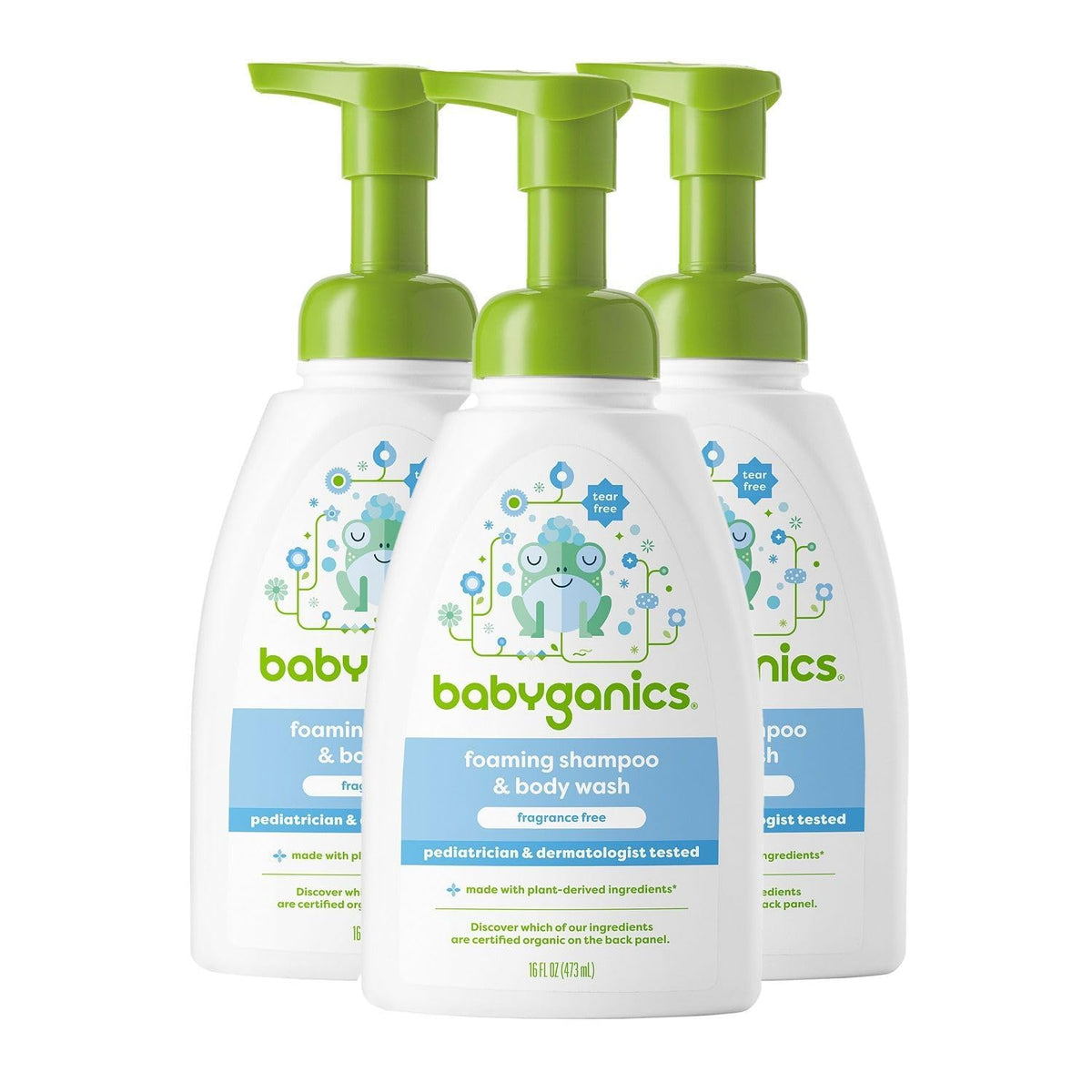 BabyGanics envase frontal con bomba mostrando diseño y facilidad de uso