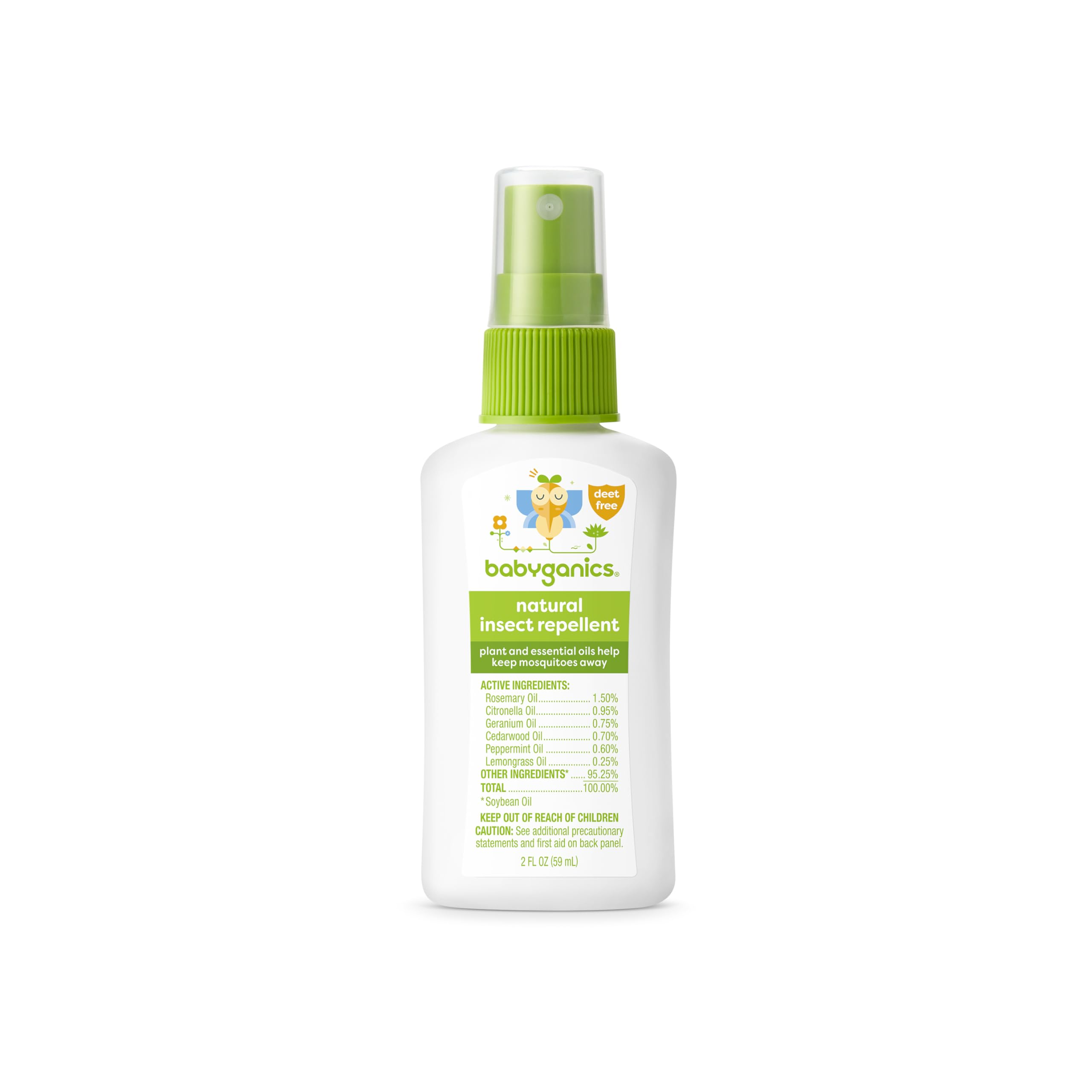 Babyganics spray insectos frente del envase, práctico para viajes