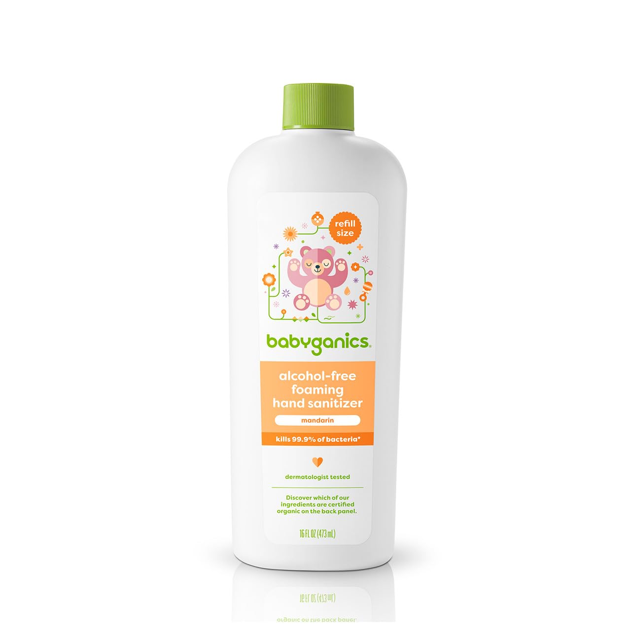 BabyGanics recarga frontal mandarina muestra envase y tamaño práctico