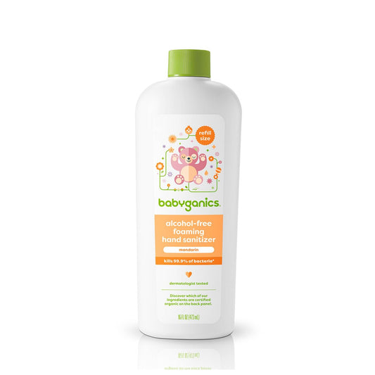BabyGanics recarga frontal mandarina muestra envase y tamaño práctico