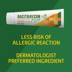 Bacitraycin Plus etiqueta legible con ingredientes y beneficios para uso seguro