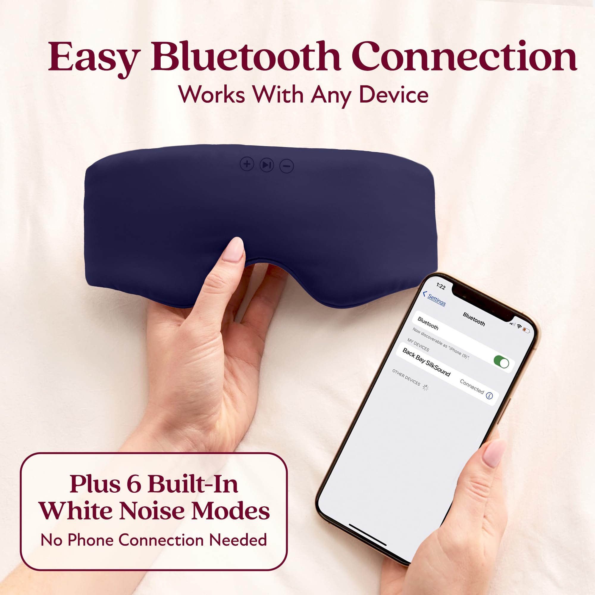 Back Bay Audio botones sutiles en antifaz para controlar música sin sobresalir